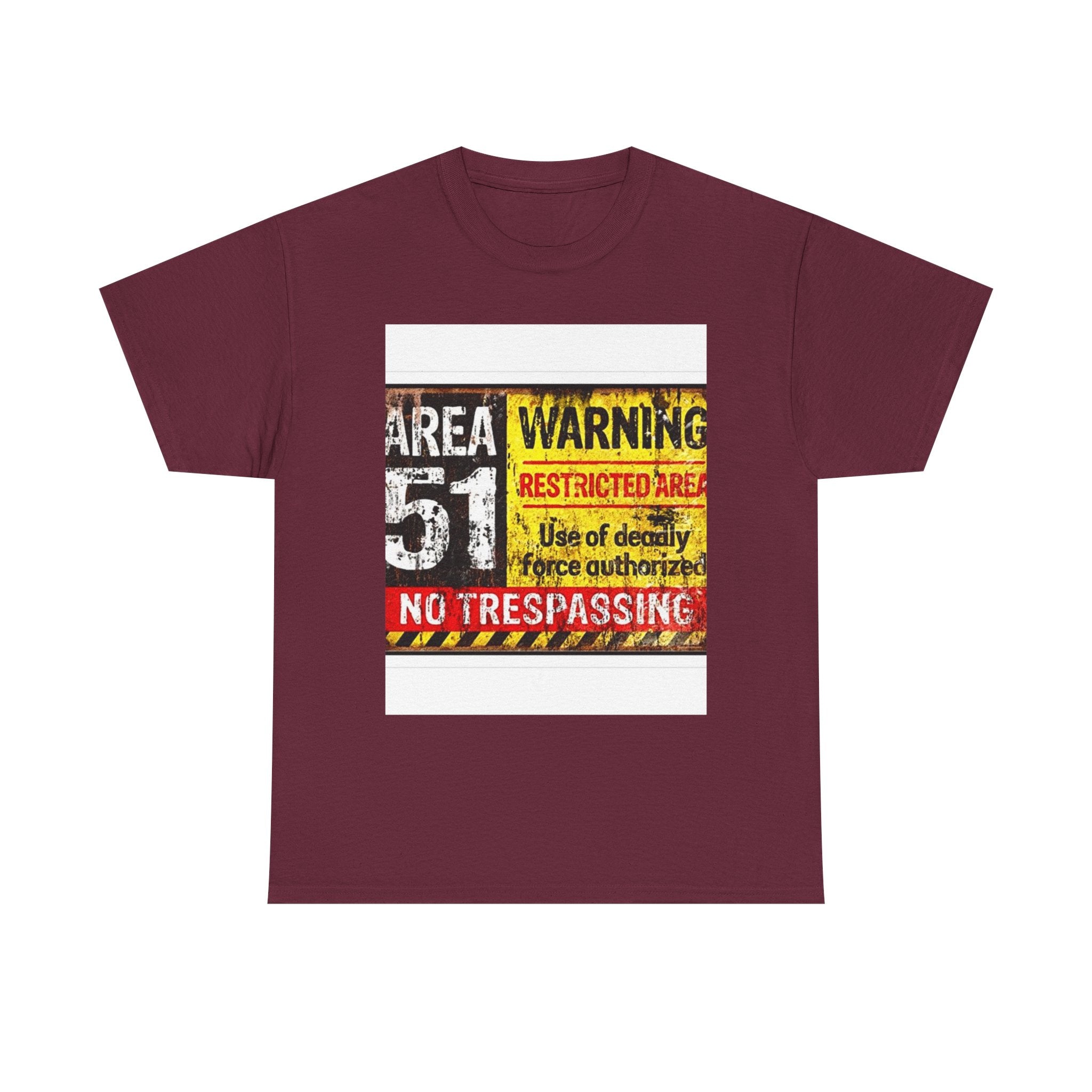 Area 51 Warning Unisex Heavy Cotton Tee | Alien Lover Gift, Sci-Fi Apparel, Outdoor Adventures, Conspiracy Theory Fans, Unique Casual Wear