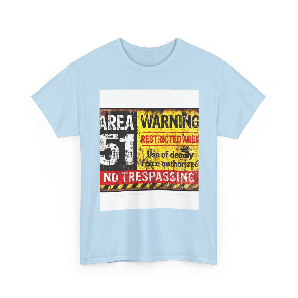 Area 51 Warning Unisex Heavy Cotton Tee | Alien Lover Gift, Sci-Fi Apparel, Outdoor Adventures, Conspiracy Theory Fans, Unique Casual Wear