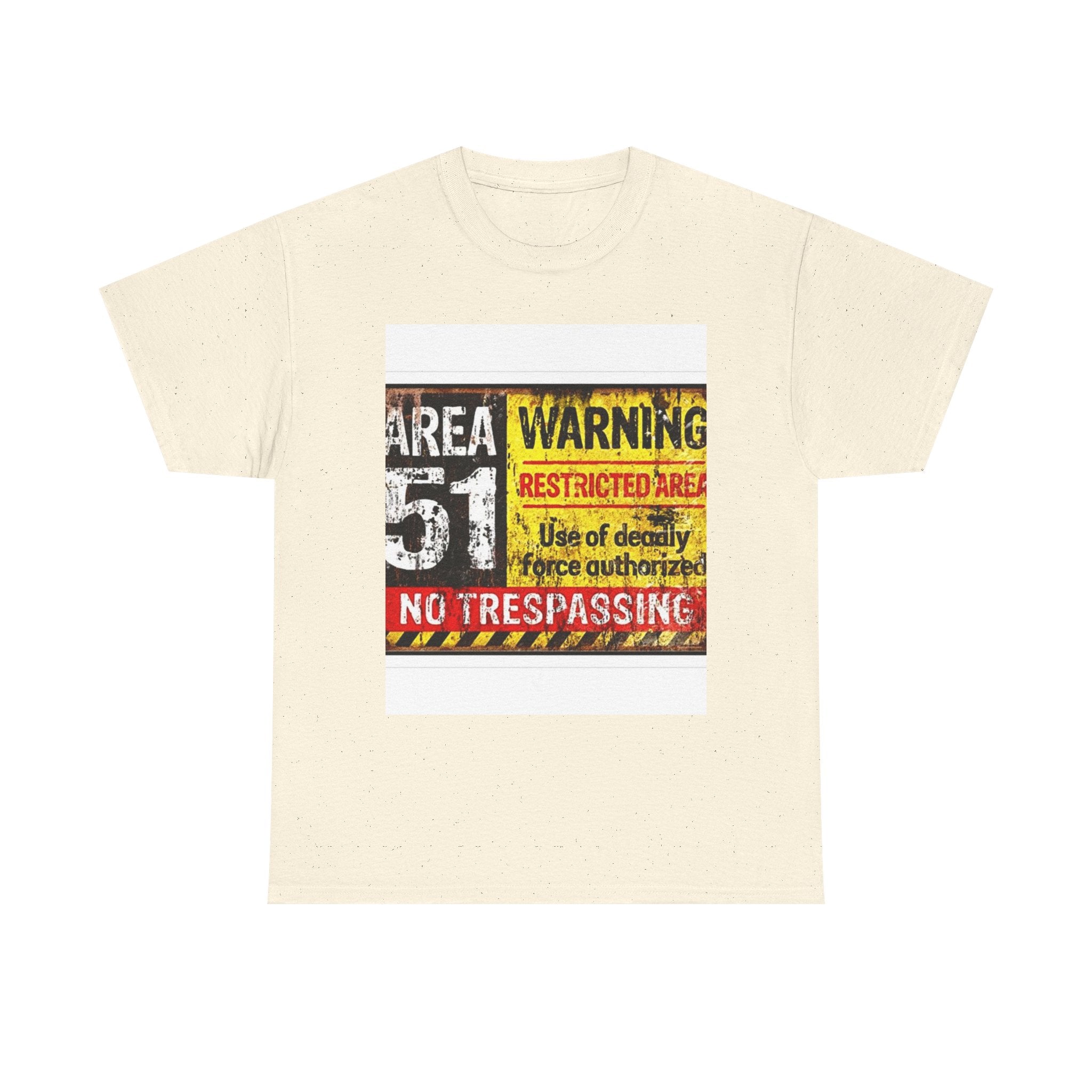 Area 51 Warning Unisex Heavy Cotton Tee | Alien Lover Gift, Sci-Fi Apparel, Outdoor Adventures, Conspiracy Theory Fans, Unique Casual Wear