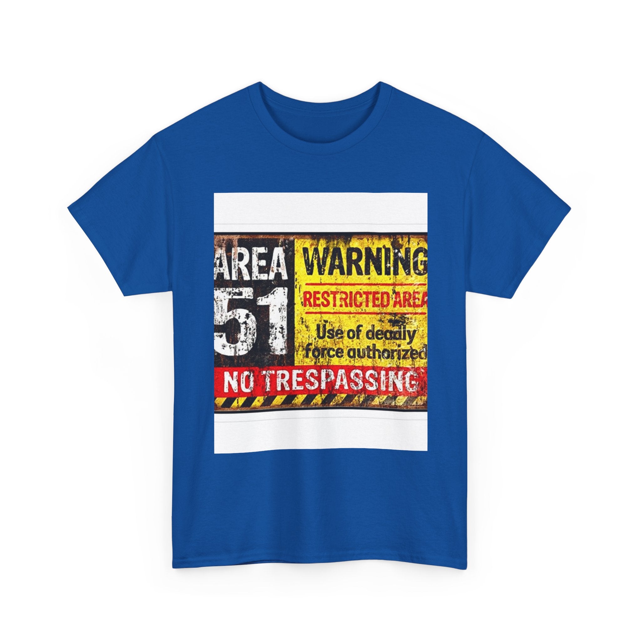 Area 51 Warning Unisex Heavy Cotton Tee | Alien Lover Gift, Sci-Fi Apparel, Outdoor Adventures, Conspiracy Theory Fans, Unique Casual Wear