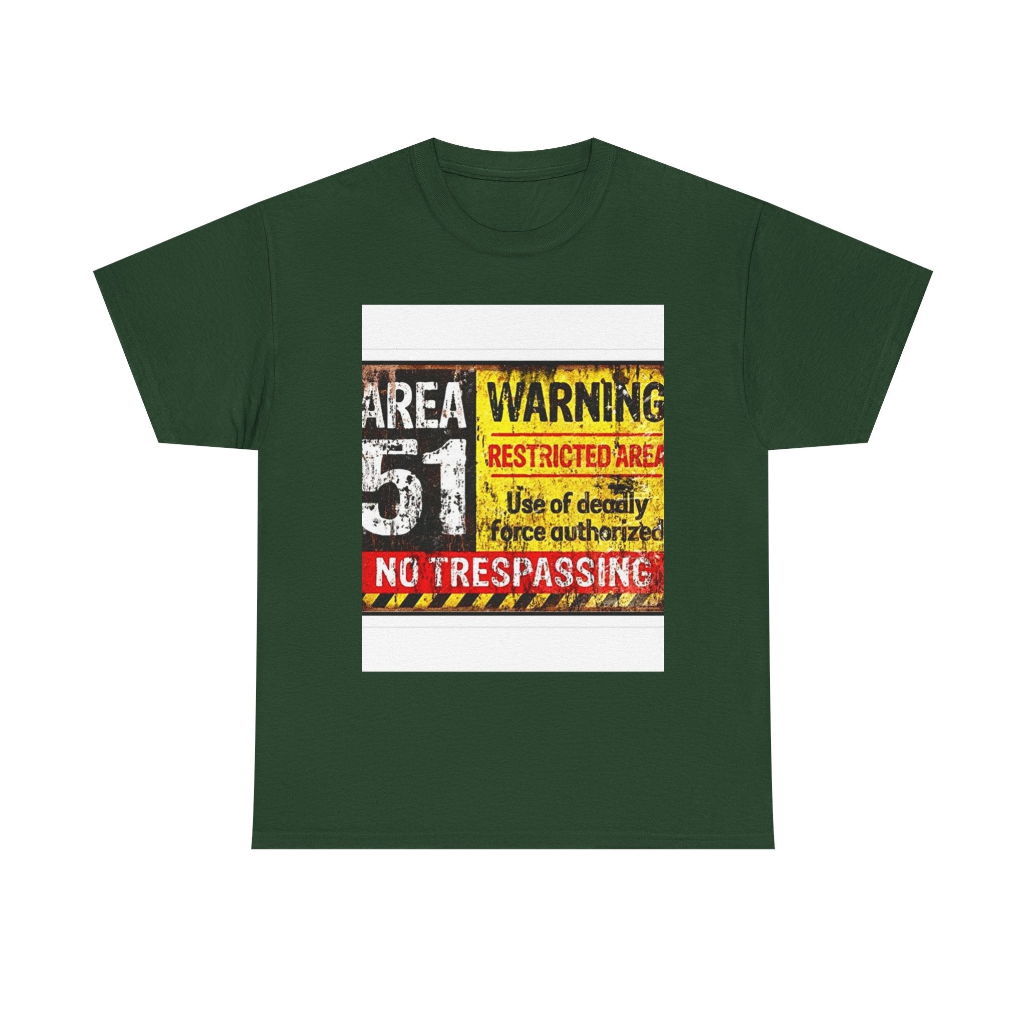 Area 51 Warning Unisex Heavy Cotton Tee | Alien Lover Gift, Sci-Fi Apparel, Outdoor Adventures, Conspiracy Theory Fans, Unique Casual Wear