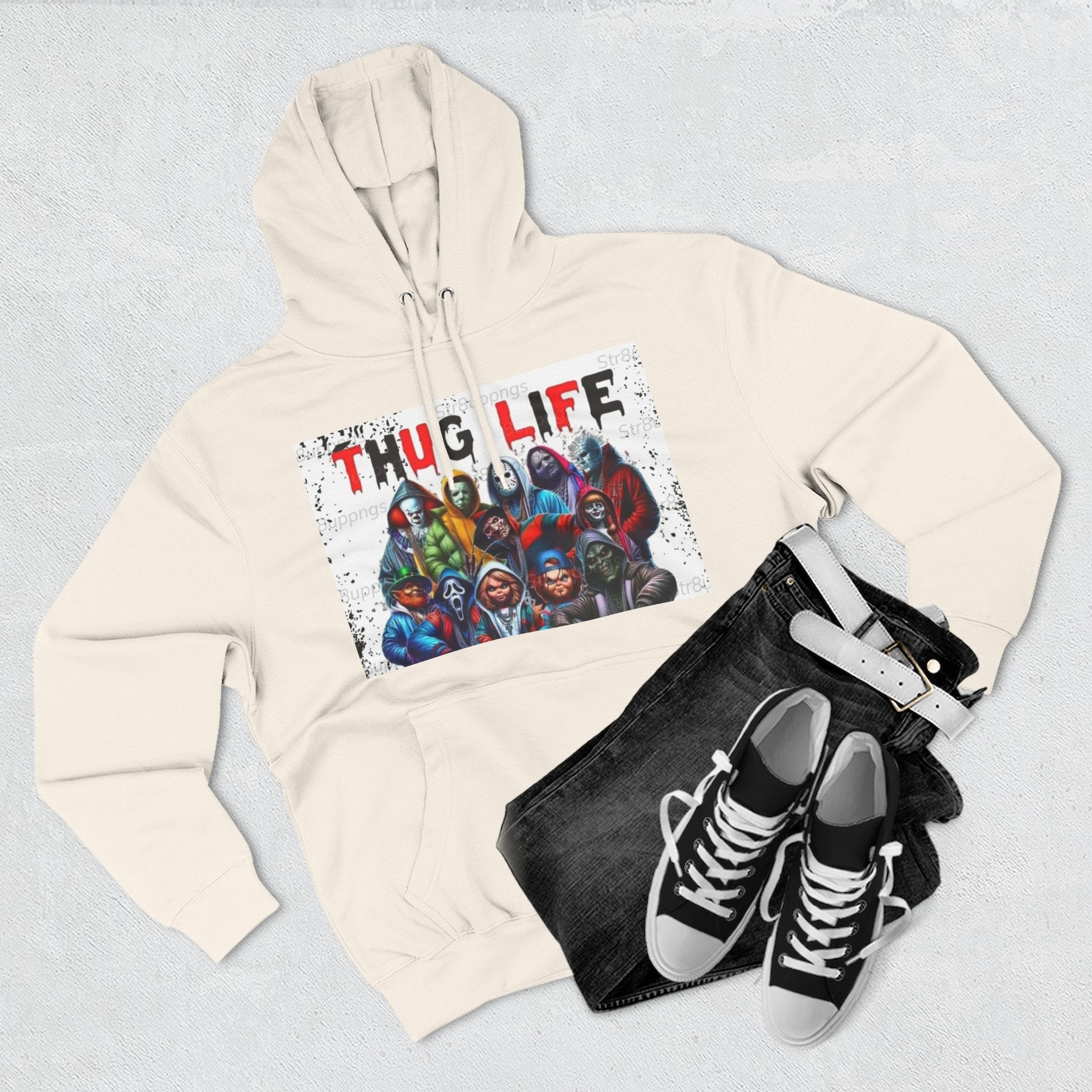 Thug Life Three-Panel Fleece Hoodie - Cool Graphic Sweatshirt for Casual Wear, Perfect for Gifts, Street Style, and Relaxed Vibes