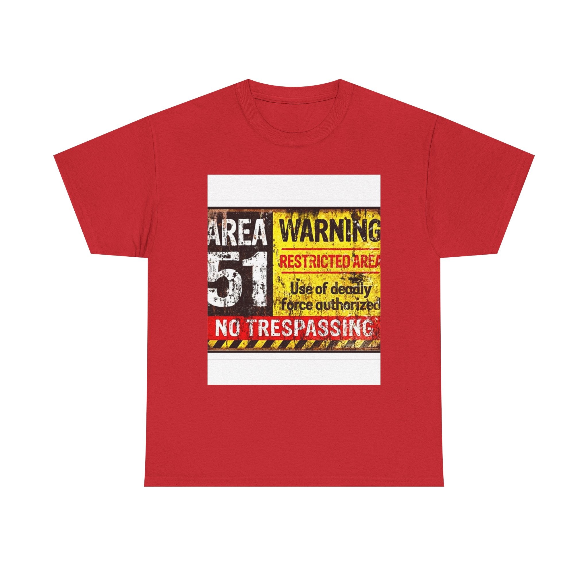 Area 51 Warning Unisex Heavy Cotton Tee | Alien Lover Gift, Sci-Fi Apparel, Outdoor Adventures, Conspiracy Theory Fans, Unique Casual Wear
