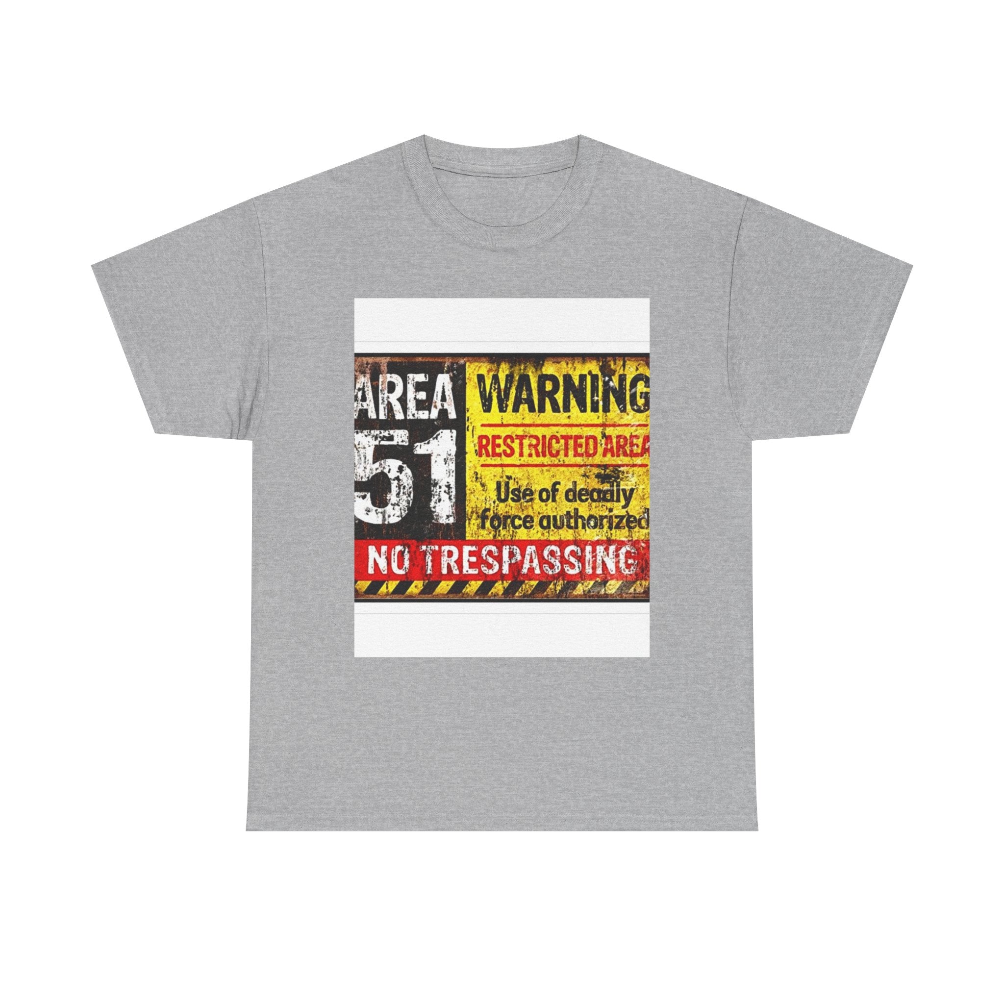 Area 51 Warning Unisex Heavy Cotton Tee | Alien Lover Gift, Sci-Fi Apparel, Outdoor Adventures, Conspiracy Theory Fans, Unique Casual Wear