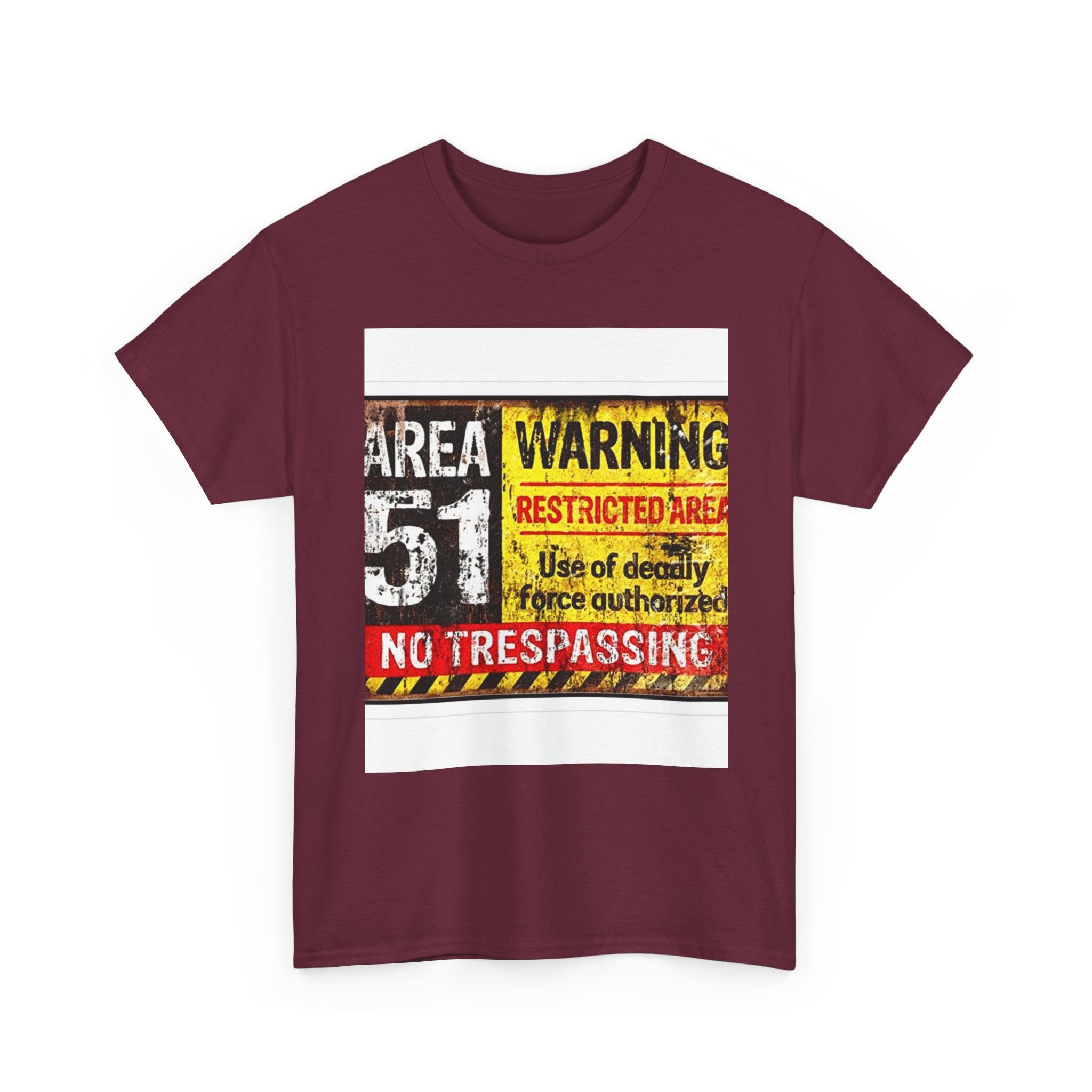Area 51 Warning Unisex Heavy Cotton Tee | Alien Lover Gift, Sci-Fi Apparel, Outdoor Adventures, Conspiracy Theory Fans, Unique Casual Wear