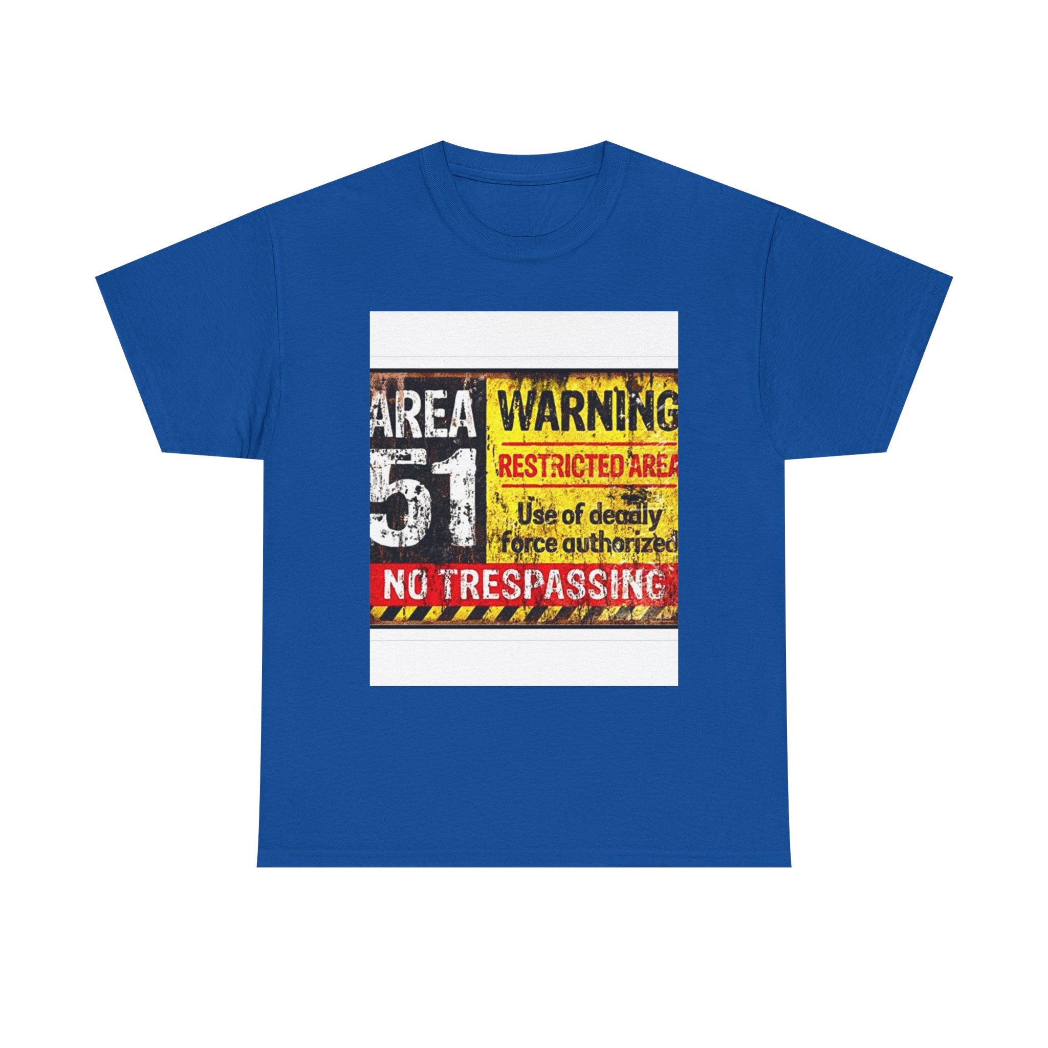 Area 51 Warning Unisex Heavy Cotton Tee | Alien Lover Gift, Sci-Fi Apparel, Outdoor Adventures, Conspiracy Theory Fans, Unique Casual Wear