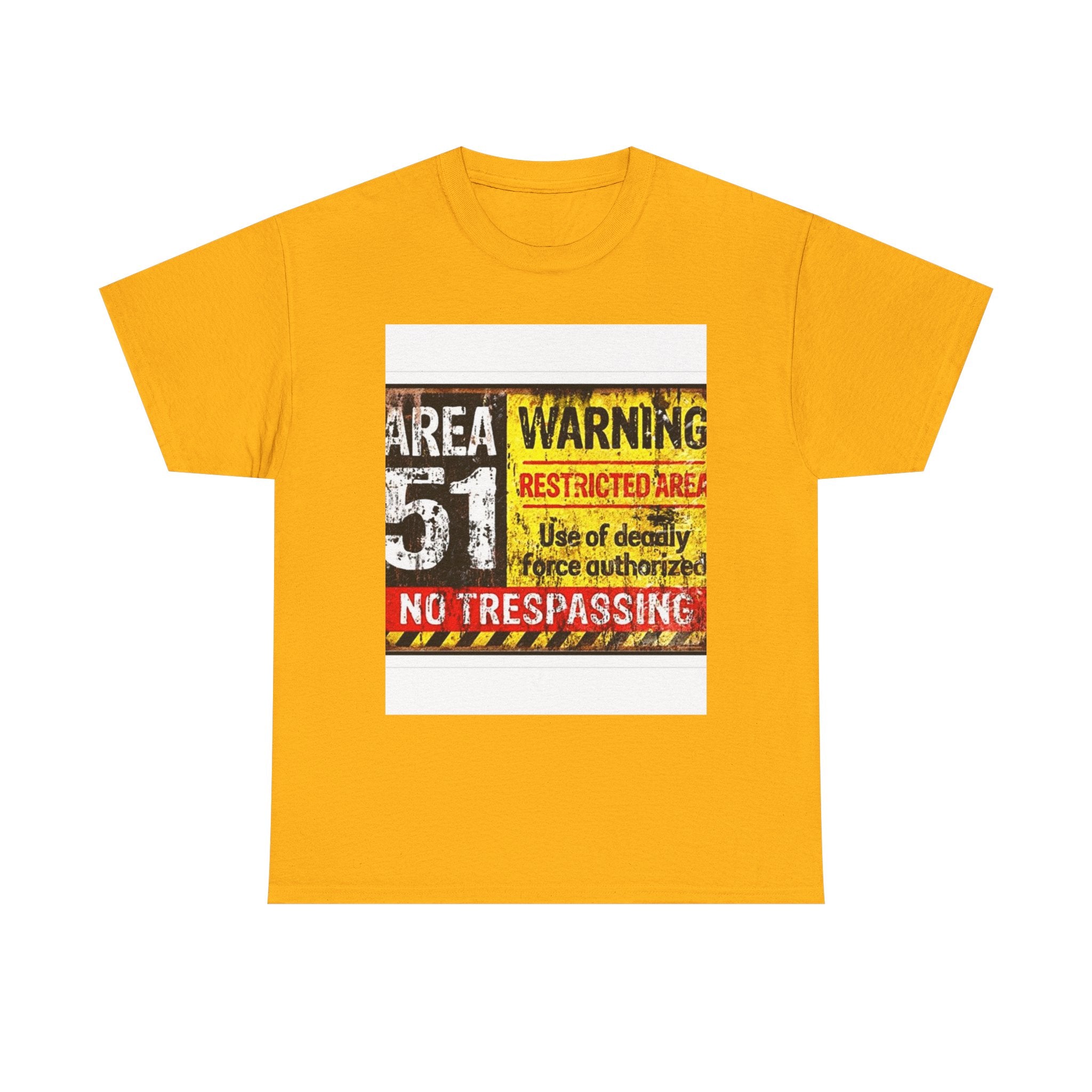 Area 51 Warning Unisex Heavy Cotton Tee | Alien Lover Gift, Sci-Fi Apparel, Outdoor Adventures, Conspiracy Theory Fans, Unique Casual Wear