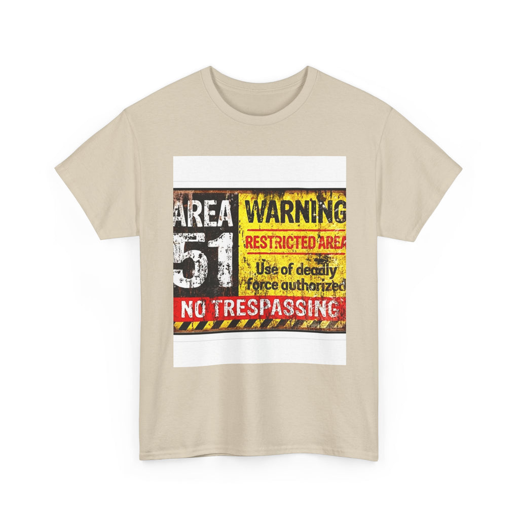 Area 51 Warning Unisex Heavy Cotton Tee | Alien Lover Gift, Sci-Fi Apparel, Outdoor Adventures, Conspiracy Theory Fans, Unique Casual Wear