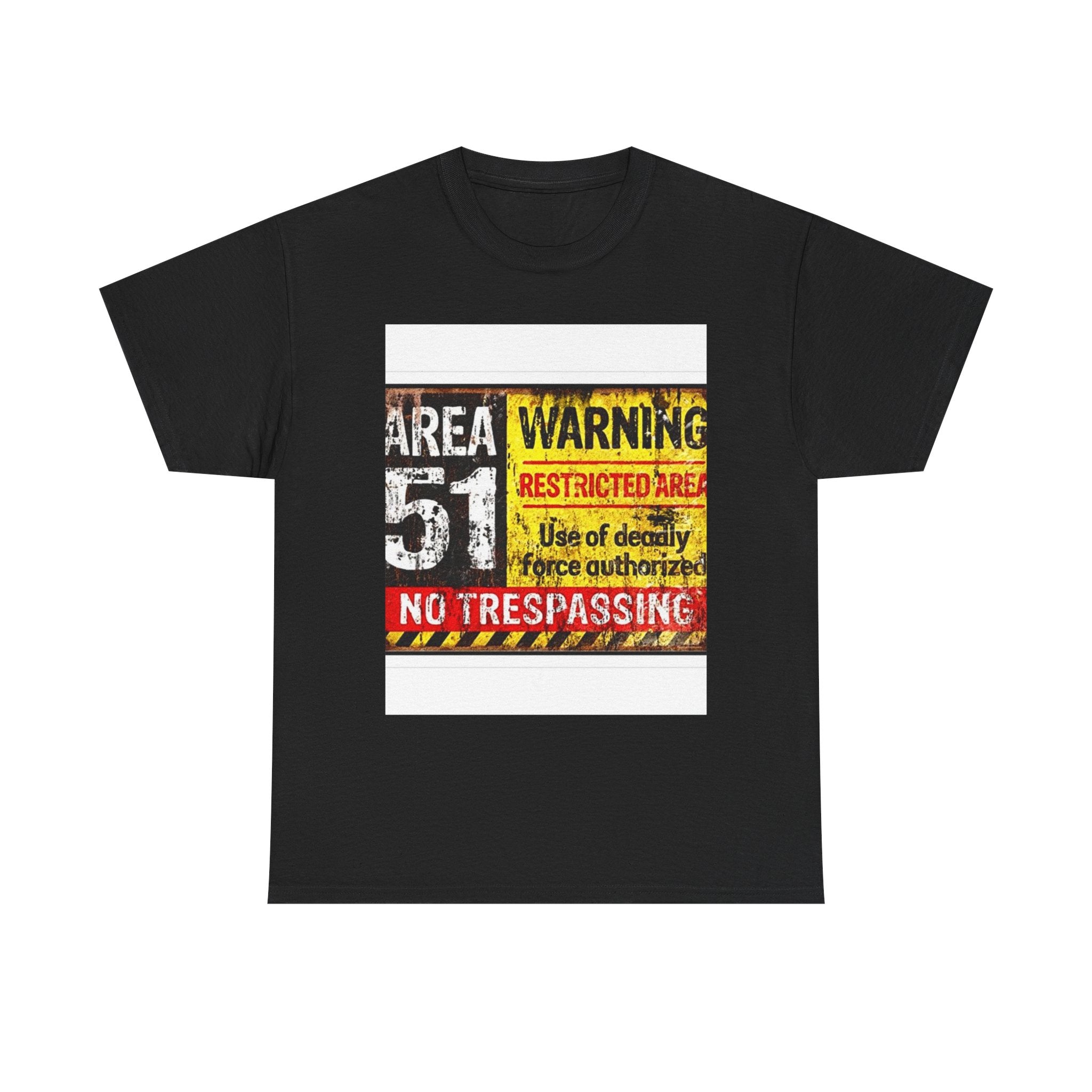 Area 51 Warning Unisex Heavy Cotton Tee | Alien Lover Gift, Sci-Fi Apparel, Outdoor Adventures, Conspiracy Theory Fans, Unique Casual Wear