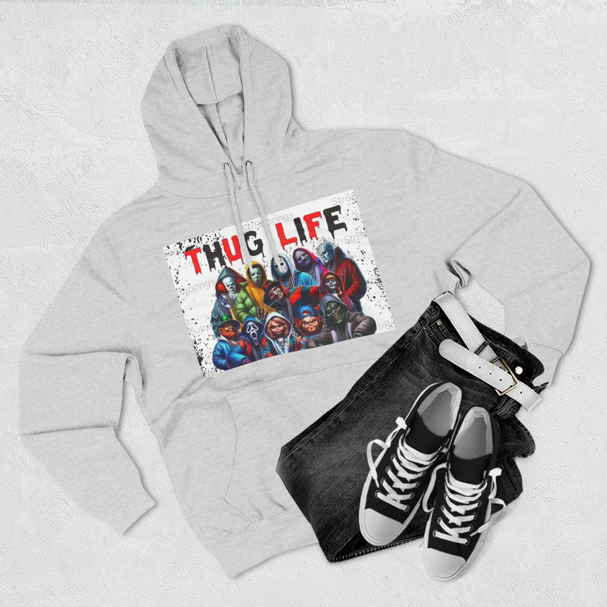 Thug Life Three-Panel Fleece Hoodie - Cool Graphic Sweatshirt for Casual Wear, Perfect for Gifts, Street Style, and Relaxed Vibes
