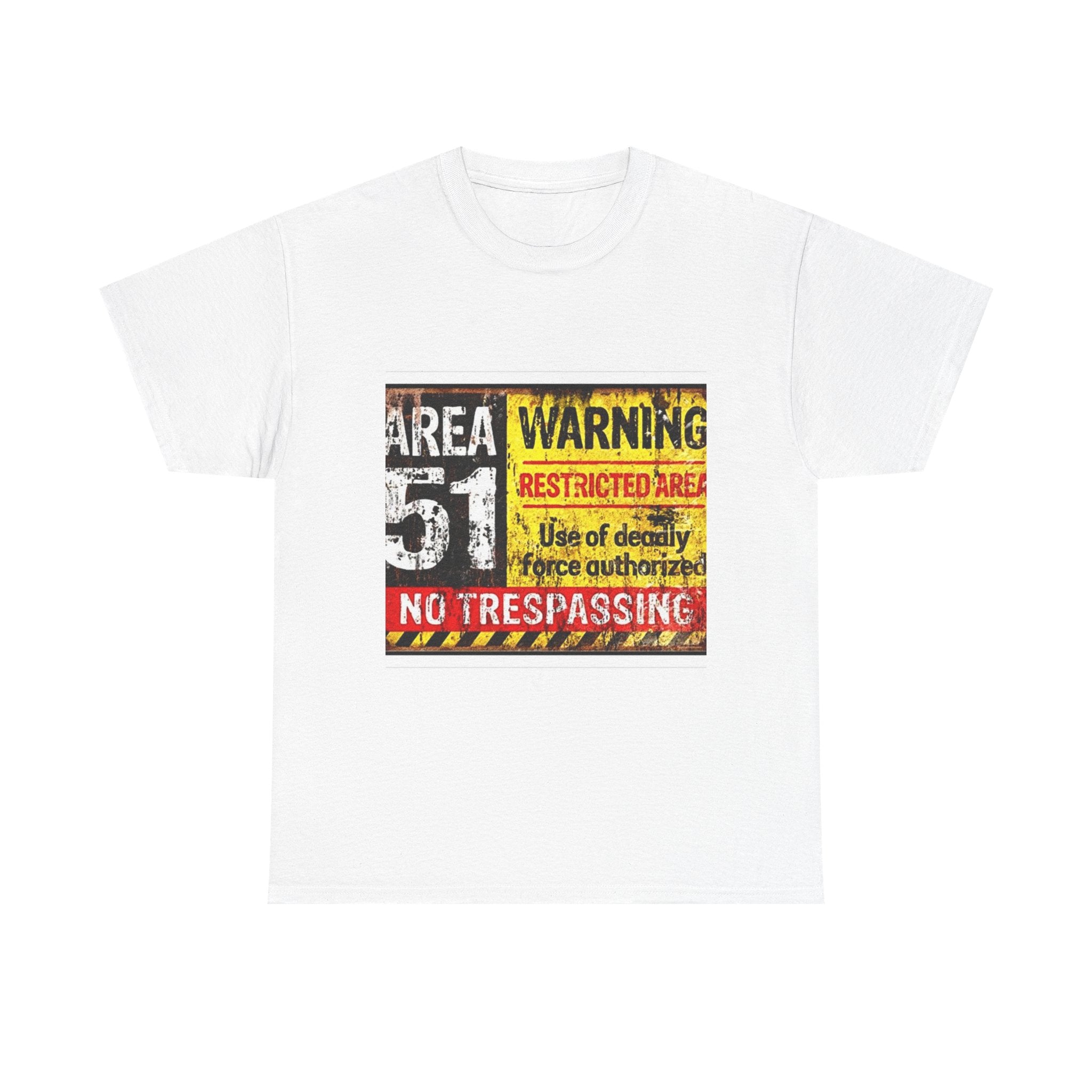 Area 51 Warning Unisex Heavy Cotton Tee | Alien Lover Gift, Sci-Fi Apparel, Outdoor Adventures, Conspiracy Theory Fans, Unique Casual Wear