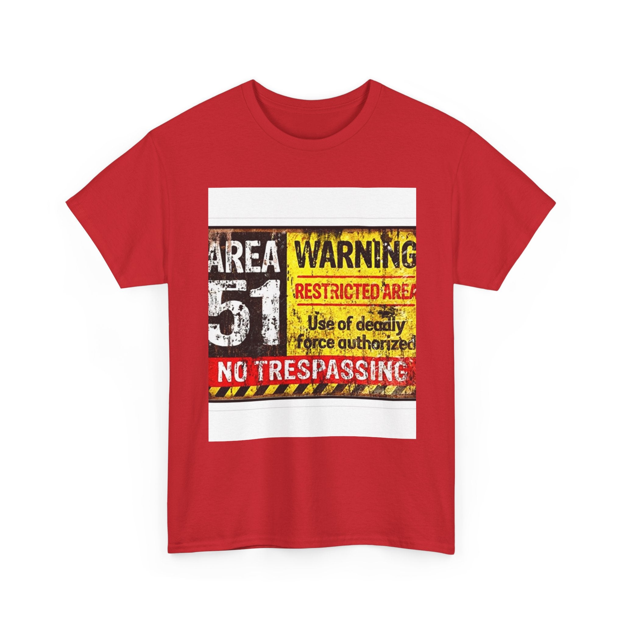Area 51 Warning Unisex Heavy Cotton Tee | Alien Lover Gift, Sci-Fi Apparel, Outdoor Adventures, Conspiracy Theory Fans, Unique Casual Wear