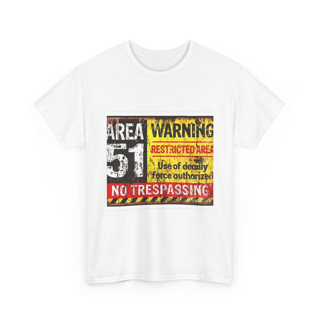 Area 51 Warning Unisex Heavy Cotton Tee | Alien Lover Gift, Sci-Fi Apparel, Outdoor Adventures, Conspiracy Theory Fans, Unique Casual Wear