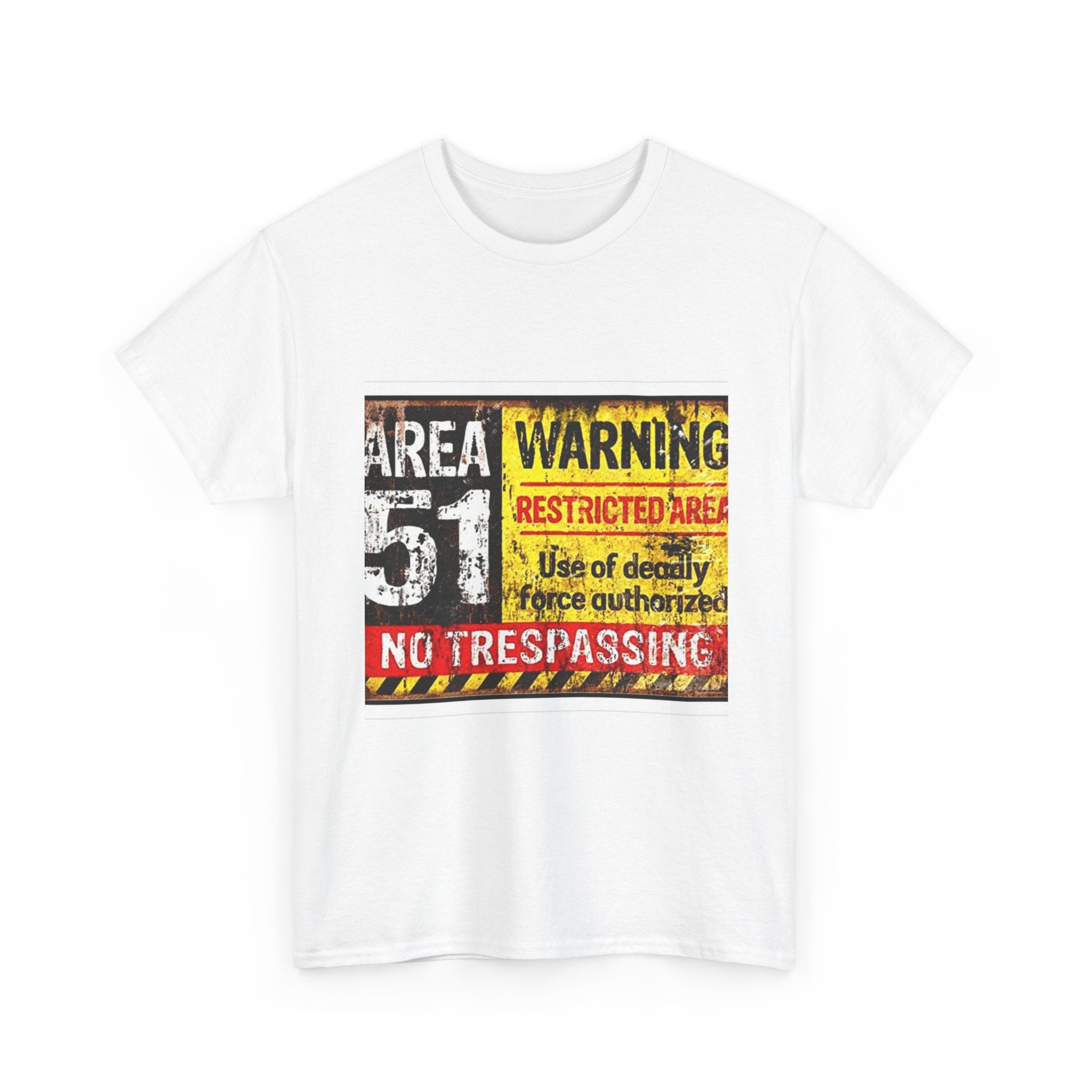 Area 51 Warning Unisex Heavy Cotton Tee | Alien Lover Gift, Sci-Fi Apparel, Outdoor Adventures, Conspiracy Theory Fans, Unique Casual Wear