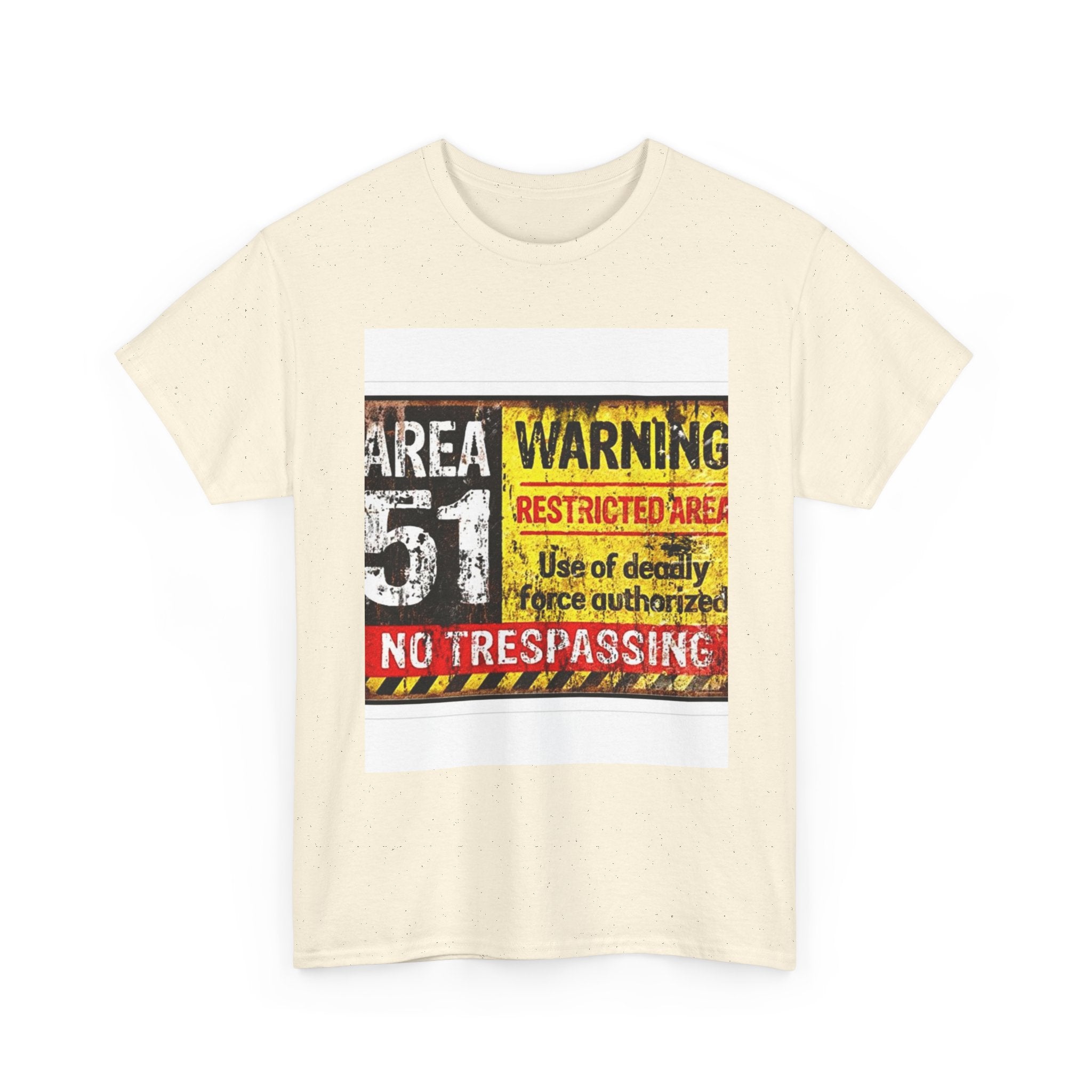 Area 51 Warning Unisex Heavy Cotton Tee | Alien Lover Gift, Sci-Fi Apparel, Outdoor Adventures, Conspiracy Theory Fans, Unique Casual Wear
