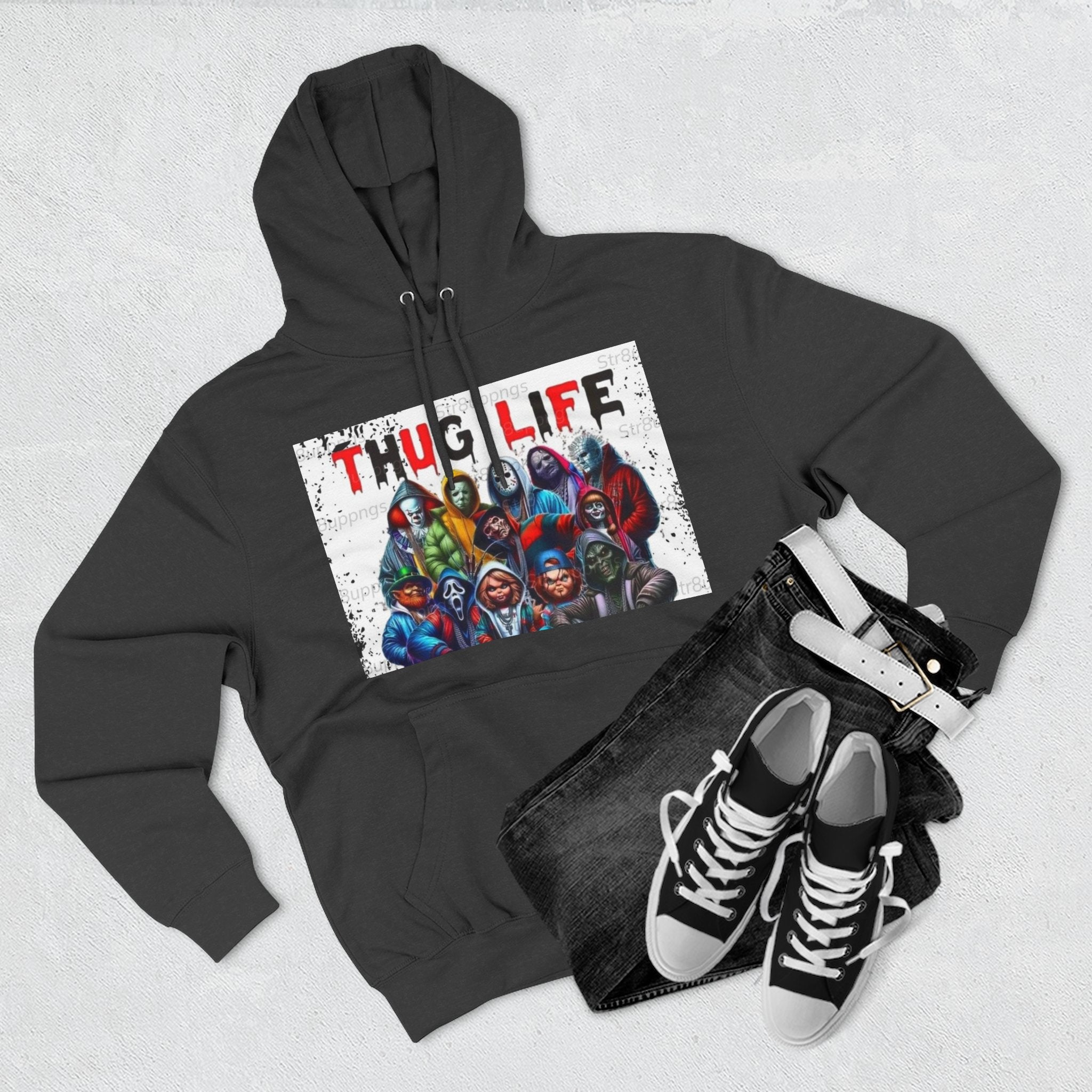 Thug Life Three-Panel Fleece Hoodie - Cool Graphic Sweatshirt for Casual Wear, Perfect for Gifts, Street Style, and Relaxed Vibes