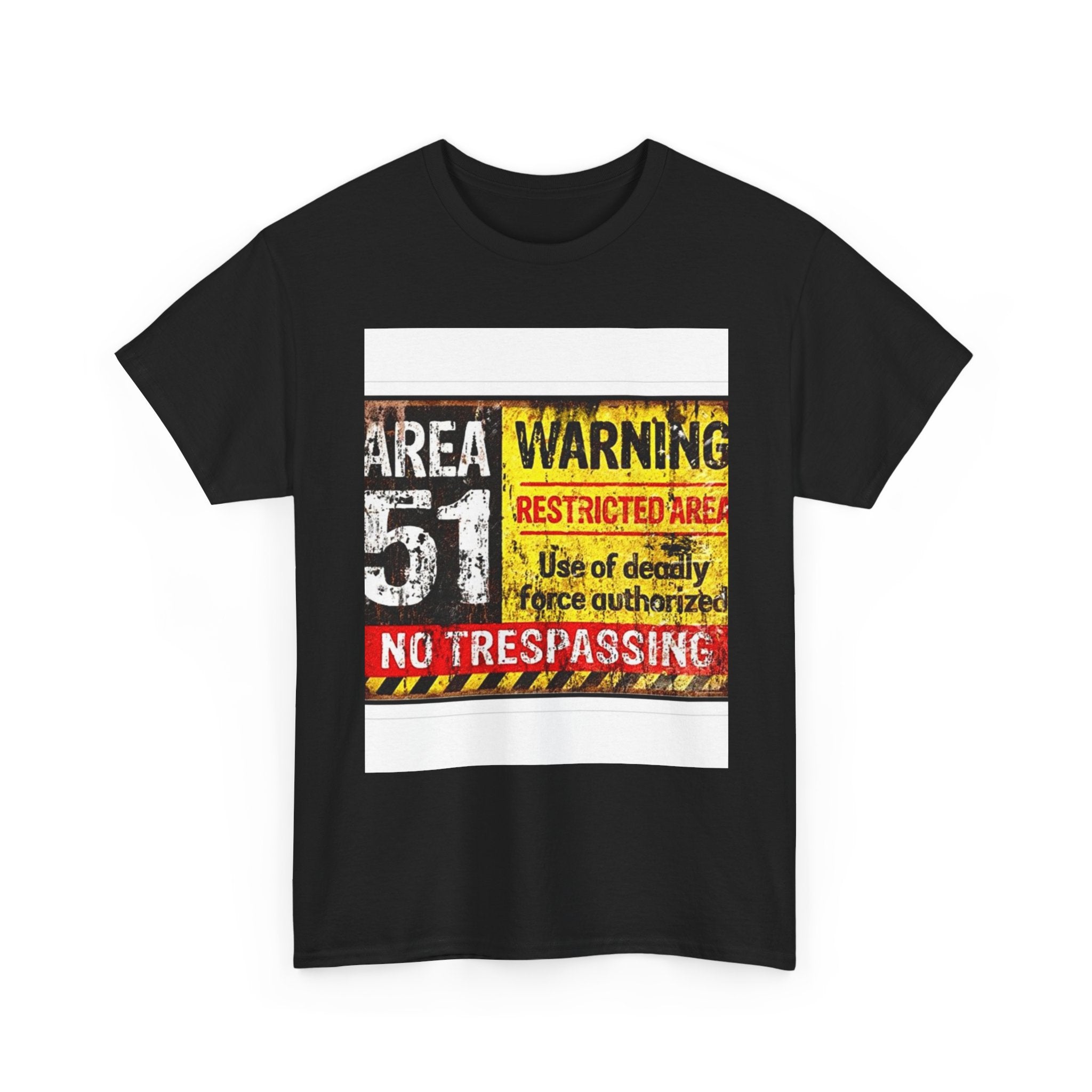 Area 51 Warning Unisex Heavy Cotton Tee | Alien Lover Gift, Sci-Fi Apparel, Outdoor Adventures, Conspiracy Theory Fans, Unique Casual Wear
