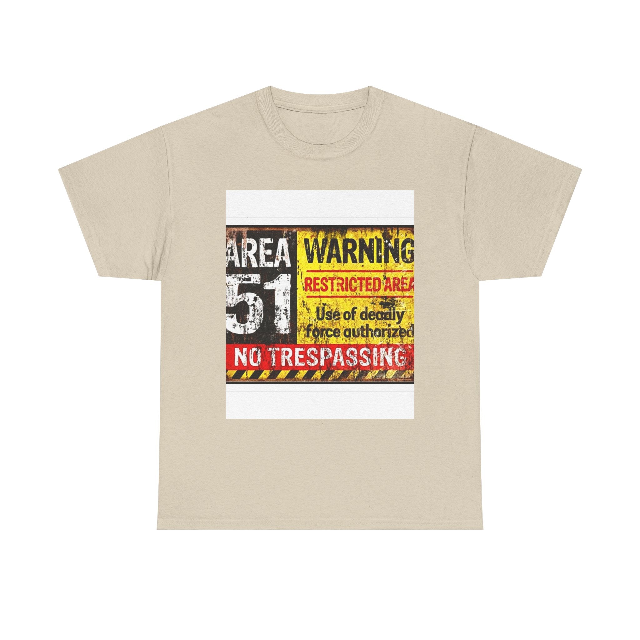 Area 51 Warning Unisex Heavy Cotton Tee | Alien Lover Gift, Sci-Fi Apparel, Outdoor Adventures, Conspiracy Theory Fans, Unique Casual Wear